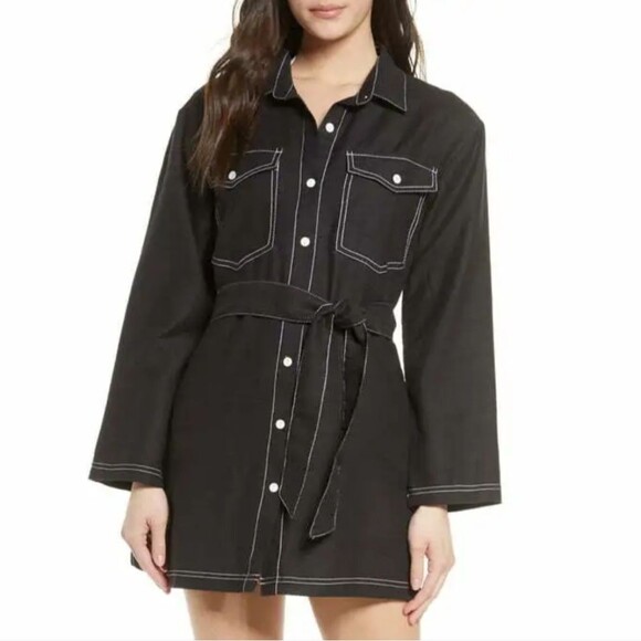 Dolce Vita Swim Cover Up Size S Shirt Dress Black White Stitching Beach Cruise - Picture 14 of 14